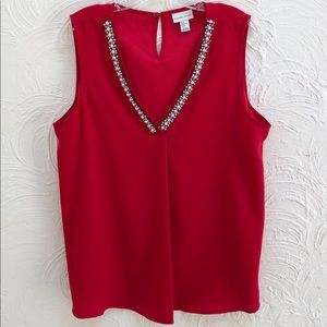 Red Embellished Pearl Diamond V-Next Red Top XL